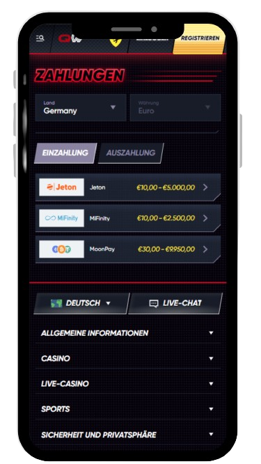 Zahlungssystem des Casinos QuickWin